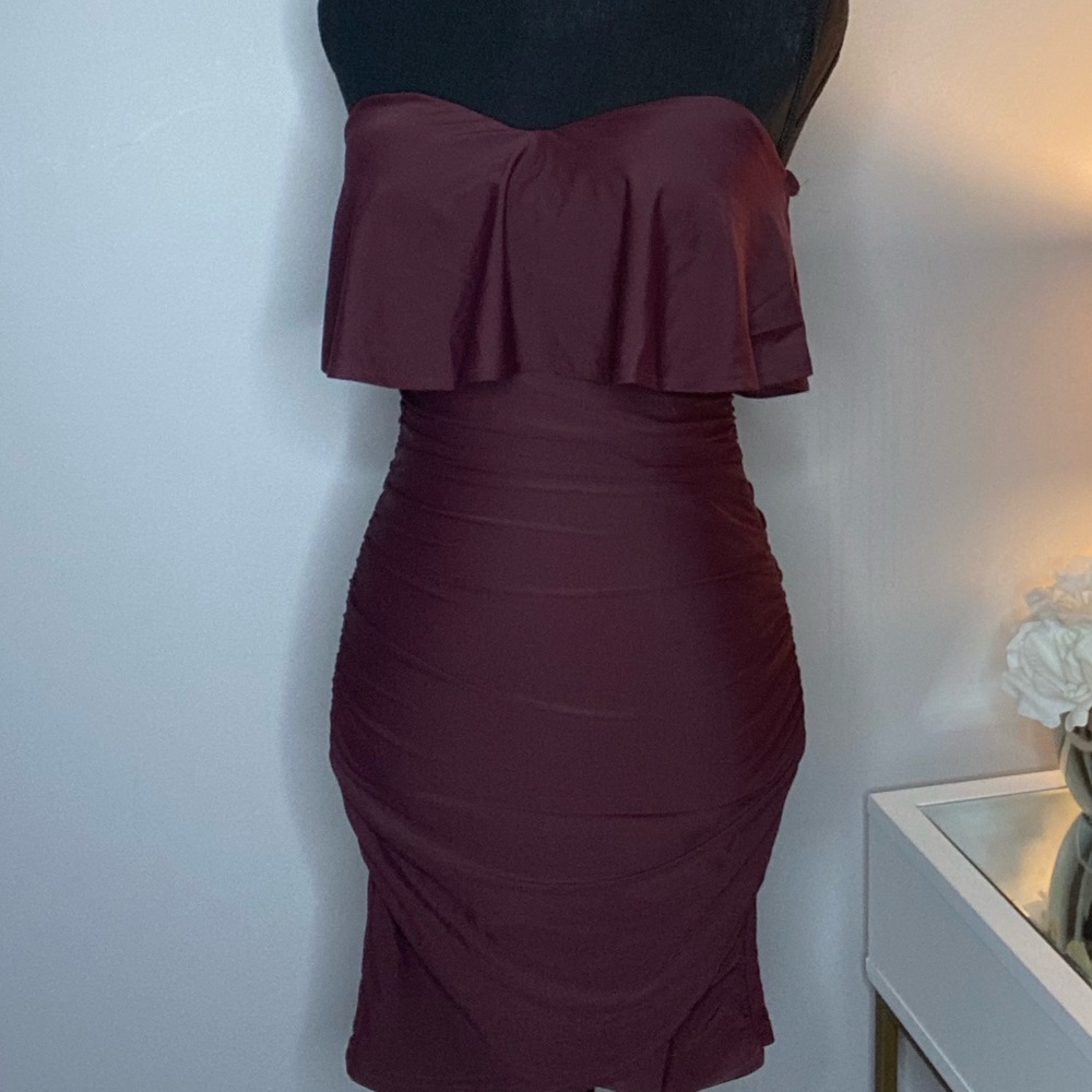 Maroon one shoulder mini dress